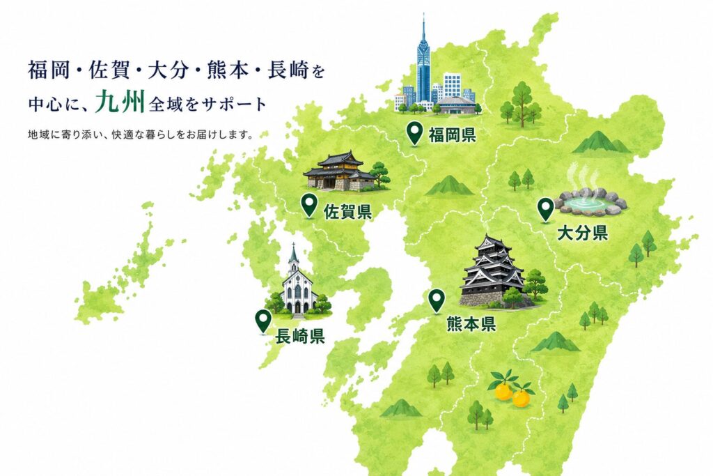 対応エリア地図 福岡・佐賀・熊本・大分・長崎