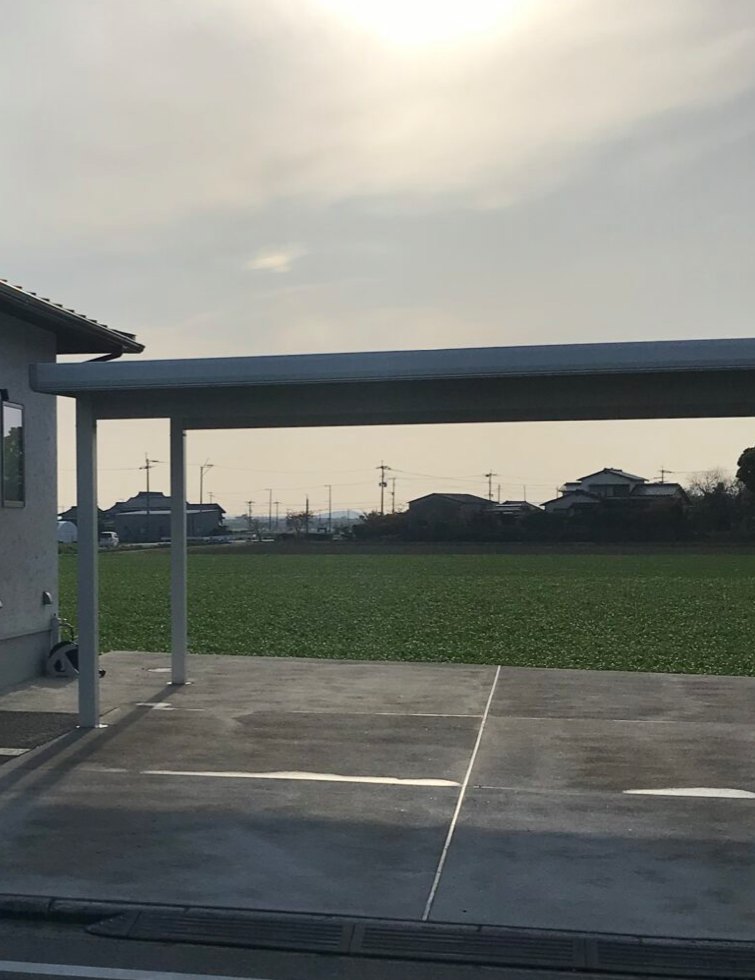 折板屋根カーポートの屋根の広がりがわかる写真