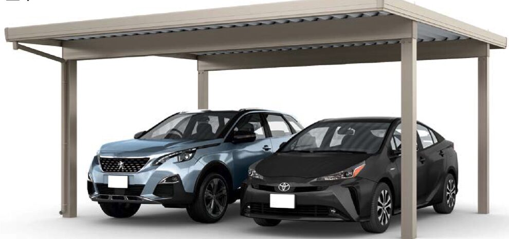 LIXIL カーポートST 折板屋根カーポート 2台用の施工イメージ（福岡）