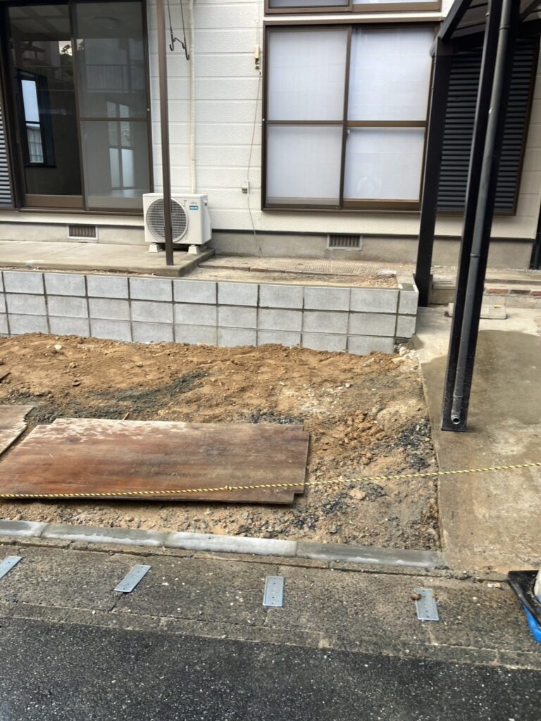 建物側から見たコンクリートブロック塀150mm 4段積み（福岡市早良区）