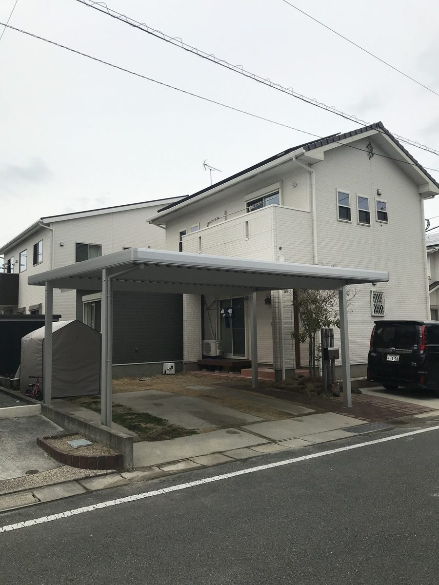 三潴町 シルバー系2台用折板屋根カーポート